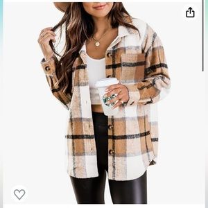 Women’s Casually Plaid Shacket Brushed Flannel Button Down Shirt.